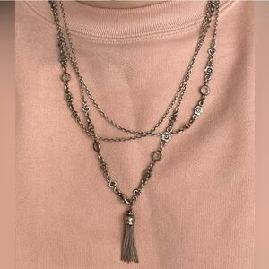 Gas Bijoux - Silver Chain Tassel Wrap Necklace - Long Wrap 2-3x Layer Like New